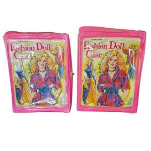 VTG 80s 2 Fashion Doll Carrying Cases Pink Tara Toy Barbie Clone Jem Maxie 4 12"